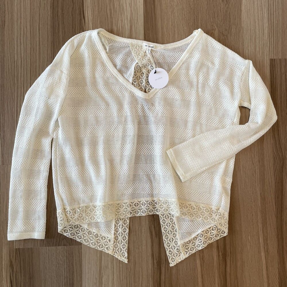 EN CREME Women M Open Back Cream Knit Sweater NWT Boho Coastal Cowgirl Coquette